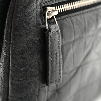 Saint Laurent Calfskin Crocodile Embossed West Hollywood Monogram Fold Over Clutch Black 8 of 8