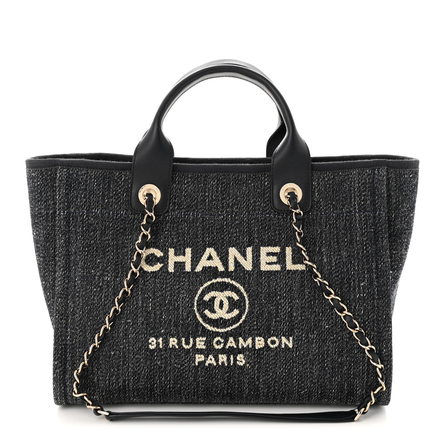 Chanel Denim Small Deauville Tote Dark Blue White 3 of 11