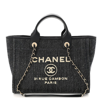 Chanel Denim Small Deauville Tote Dark Blue White 3 of 11
