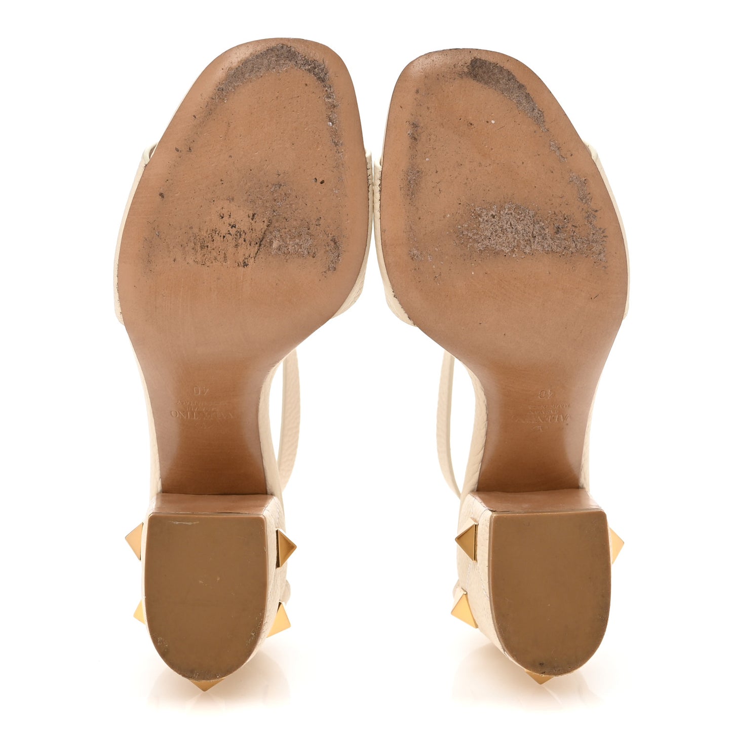 Grained Calfskin Roman Stud Ankle Strap 75mm Sandals 40 Light Ivory