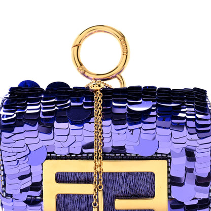 Fendi Sequin Paillettes Shiny Nappa Sex and the City Nano Maxi Buckle Baguette Charm Viola Purple 8 of 11