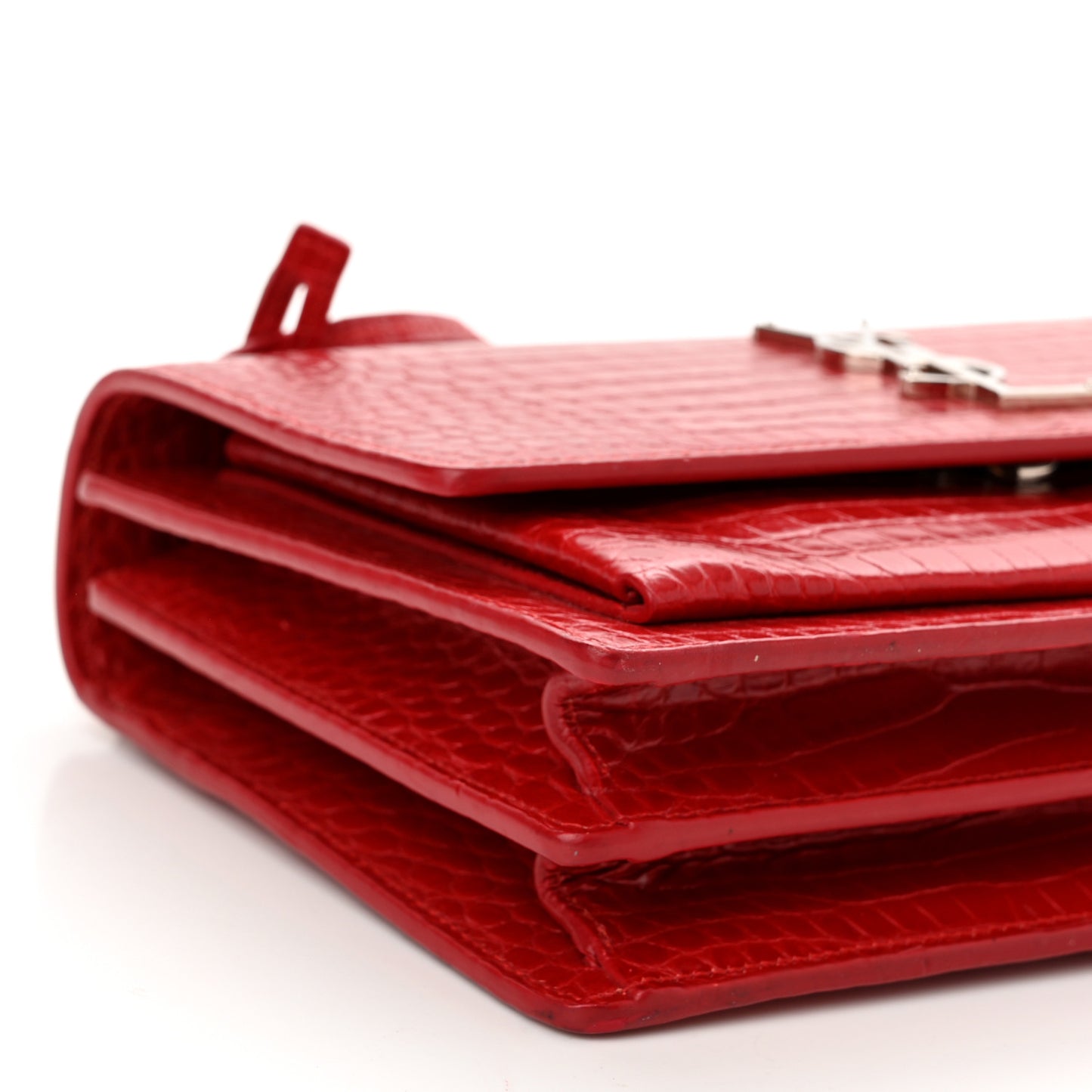 Calfskin Crocodile Embossed Medium Monogram Sunset Rouge Eros