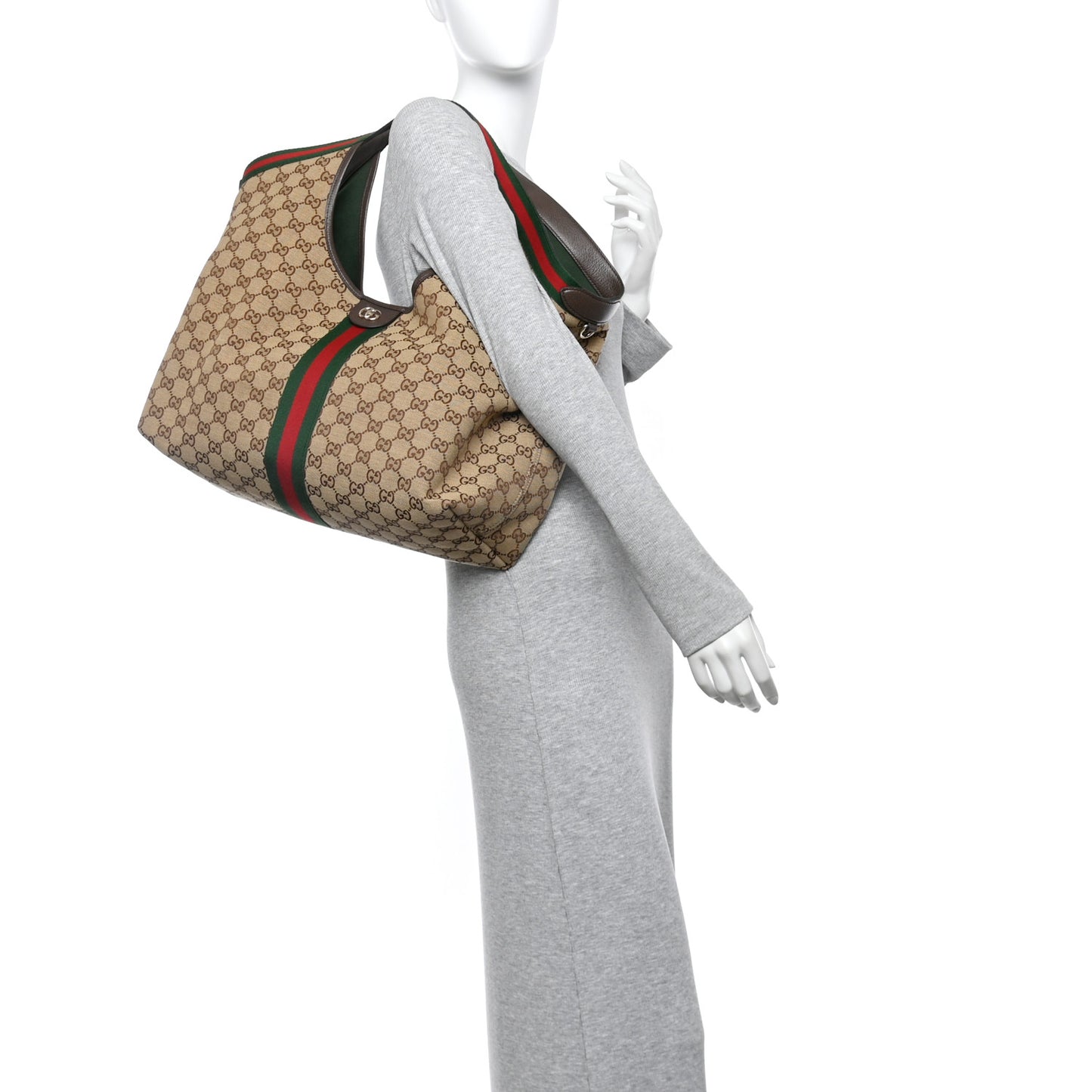 GG Monogram Web Large Giglio Tote Beige Brown
