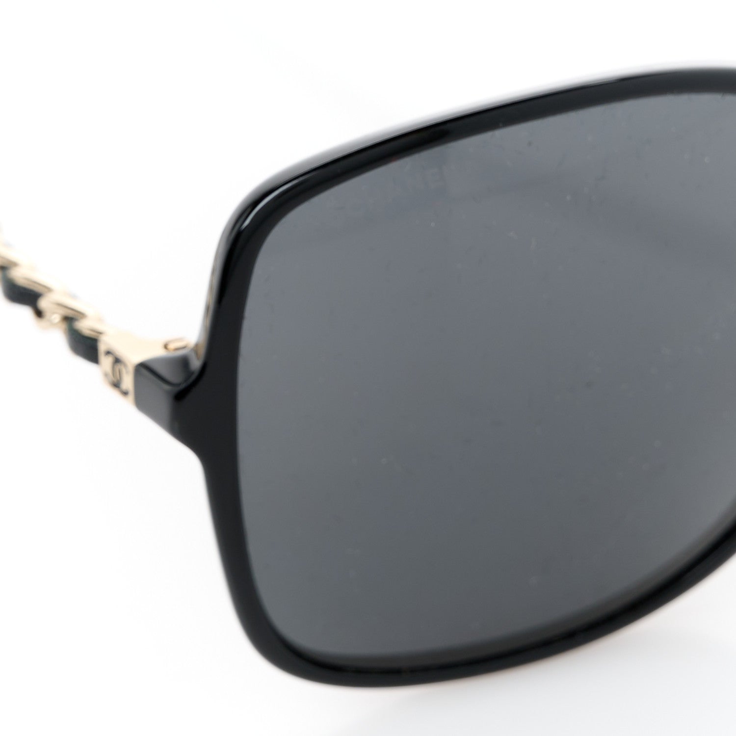Chanel Acetate Metal Lambskin Square Chain Sunglasses 5210-Q-A Black Gray 6 of 7
