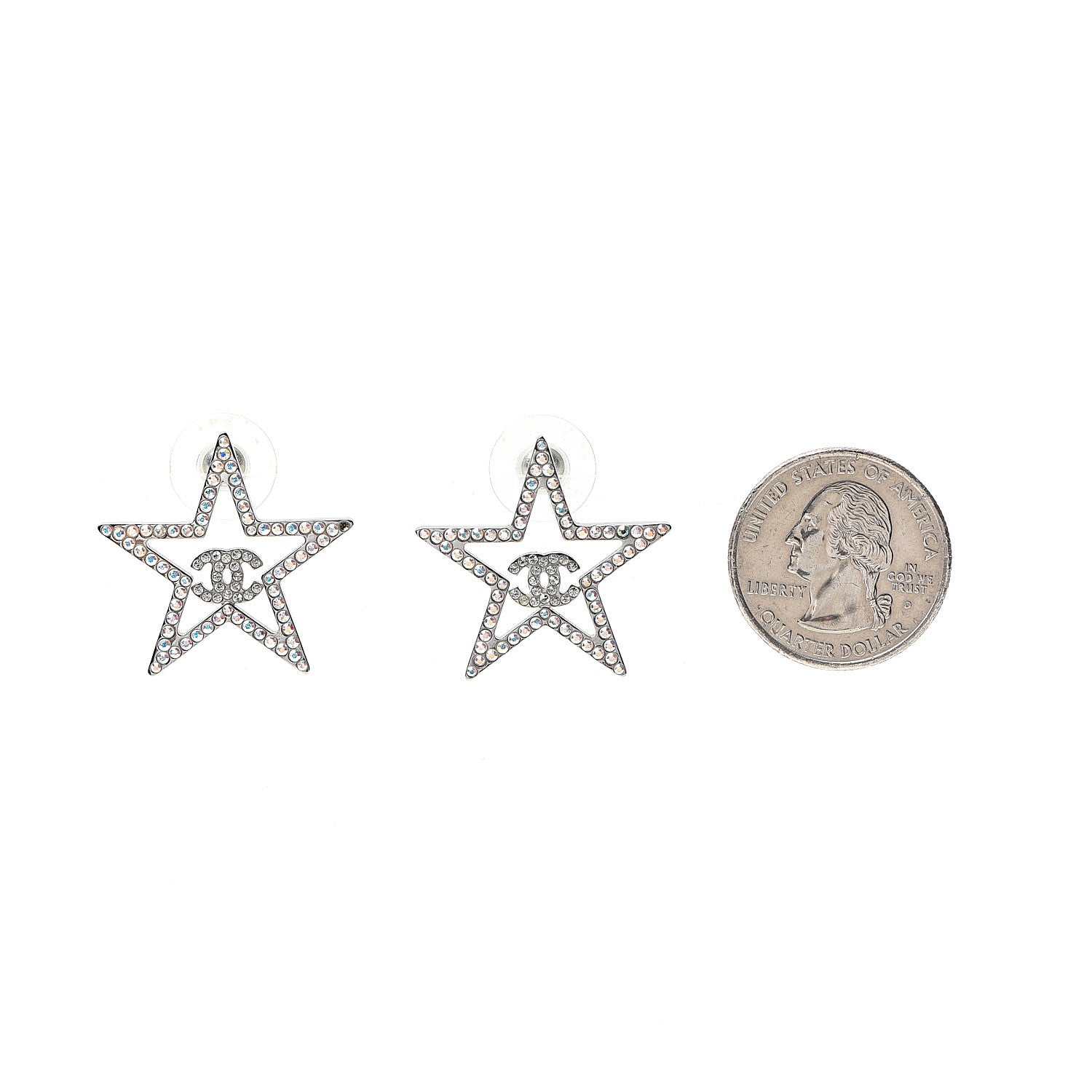 Chanel Ruthenium Crystal Star CC Earrings Iridescent Pink 2 of 5