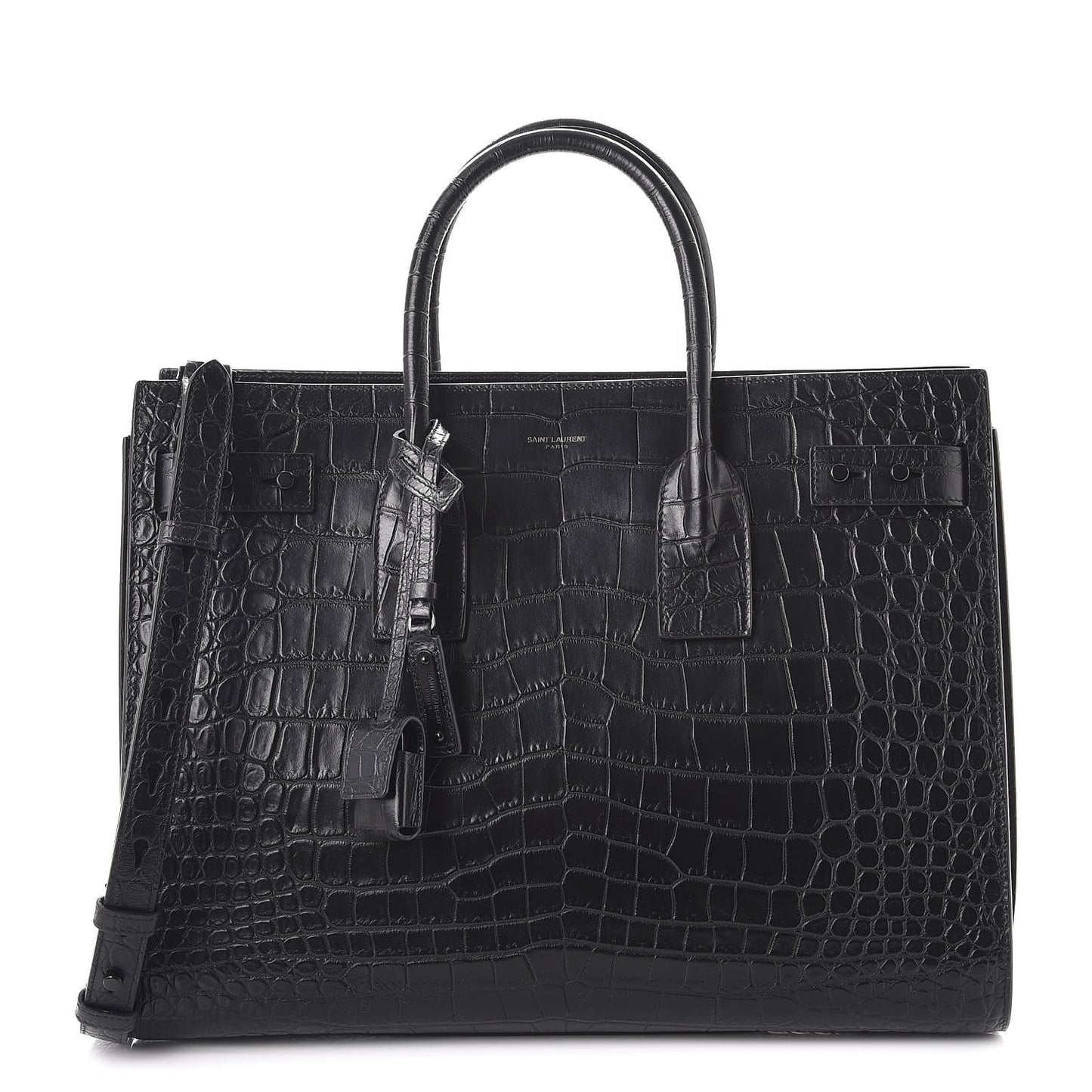 Calfskin Crocodile Embossed Medium Supple Sac de Jour Black