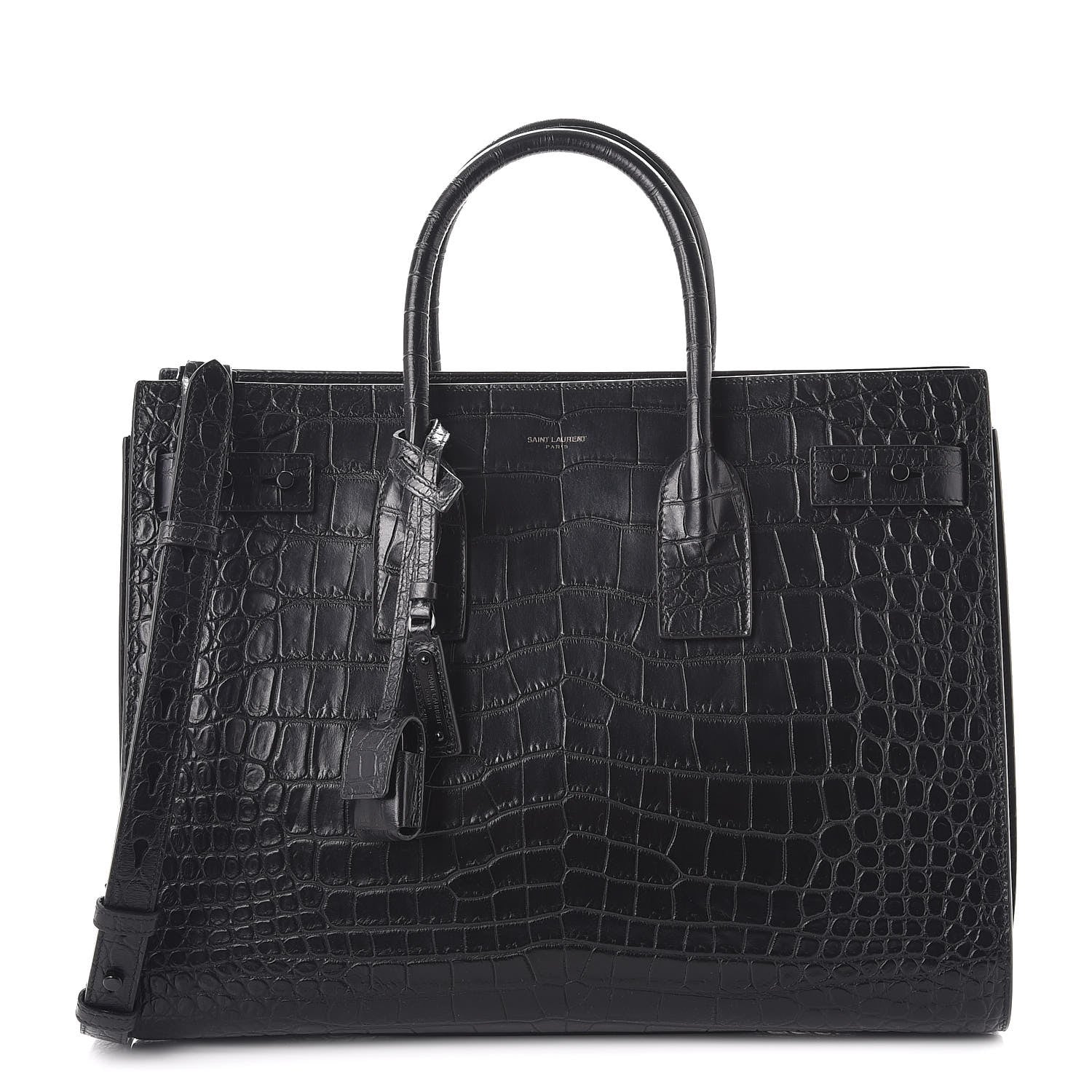 Saint Laurent Calfskin Crocodile Embossed Medium Supple Sac de Jour Black 1 of 7