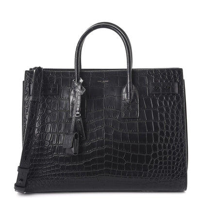 Saint Laurent Calfskin Crocodile Embossed Medium Supple Sac de Jour Black 1 of 7