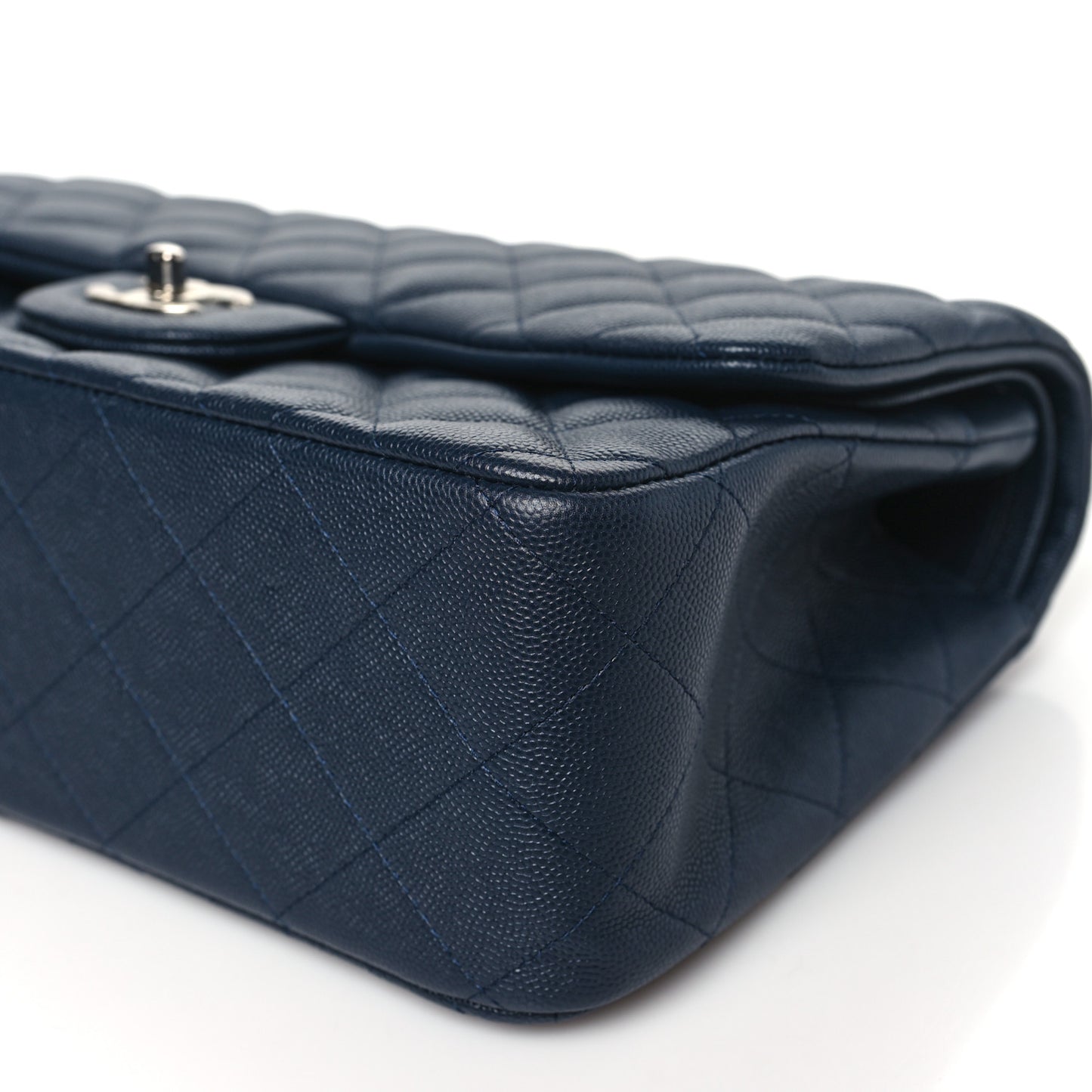 Caviar Quilted Jumbo Double Flap Navy Blue
