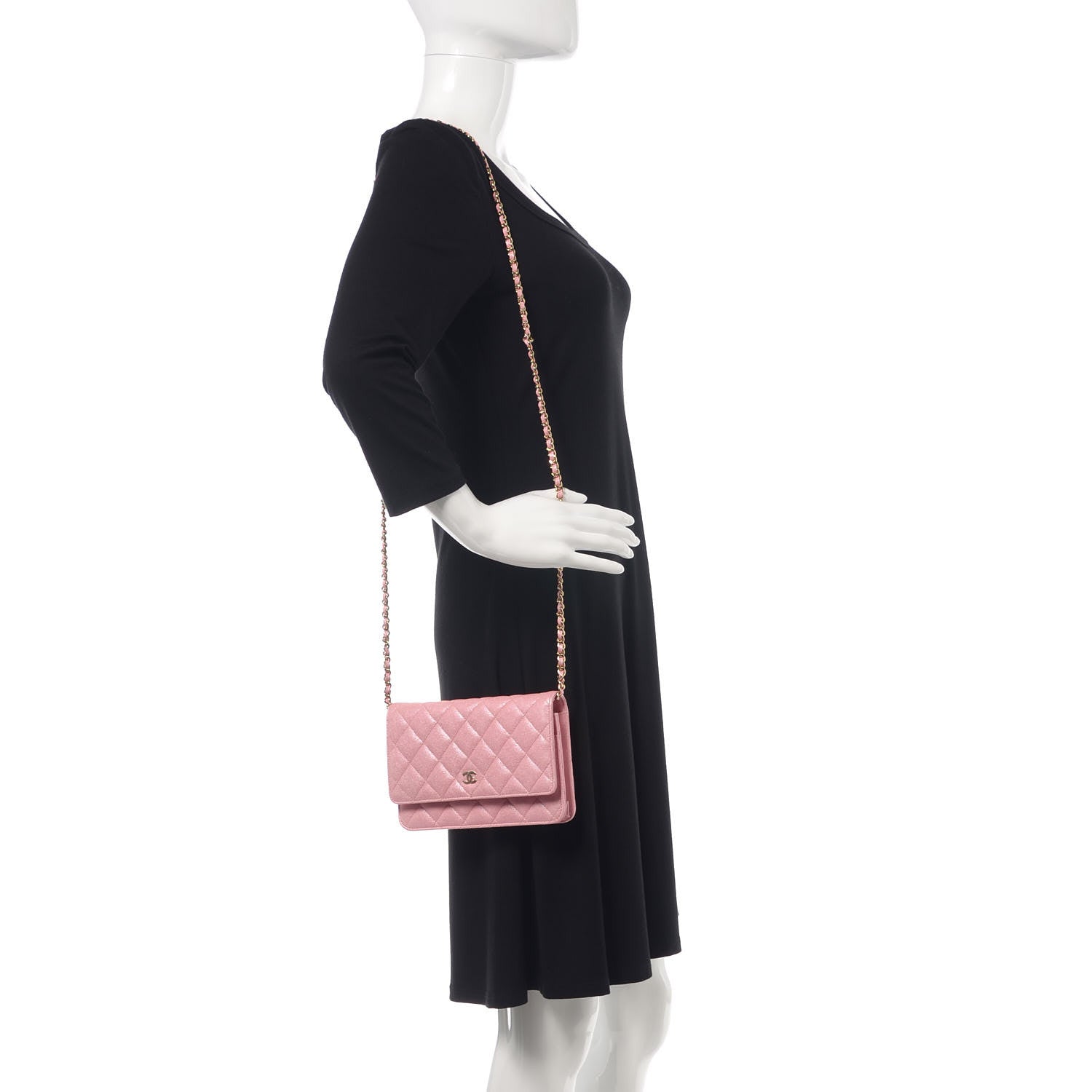 Chanel Iridescent Caviar Quilted Wallet on Chain WOC Rose Pink 2 of 11