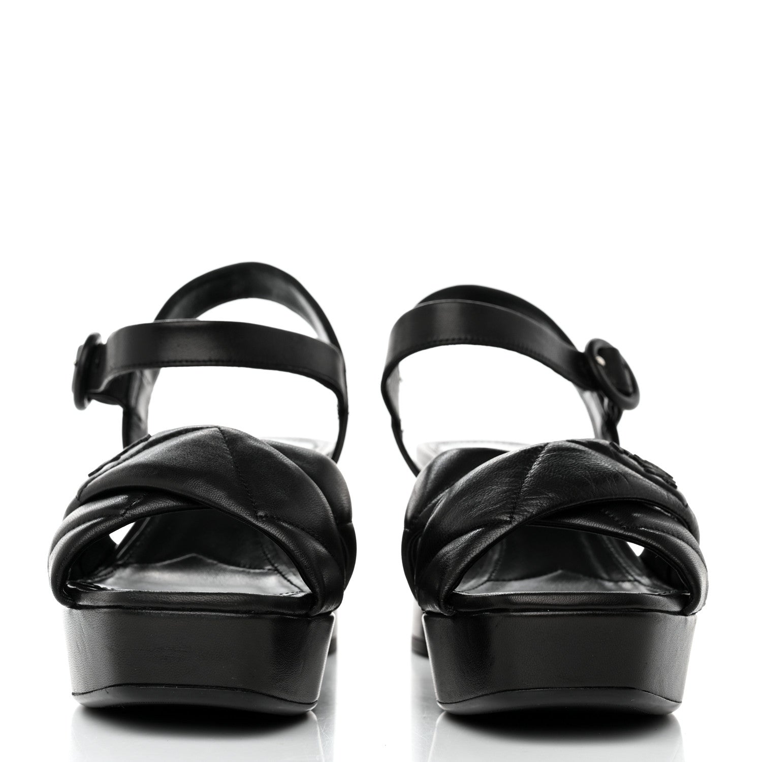 Prada Nappa Logo Quilted Crisscross Platform 20/65mm Sandals 37.5 Black 2 of 9