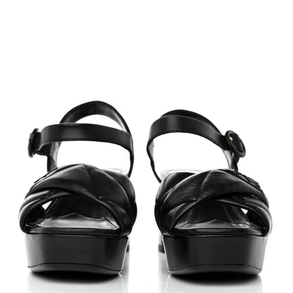 Prada Nappa Logo Quilted Crisscross Platform 20/65mm Sandals 37.5 Black 2 of 9