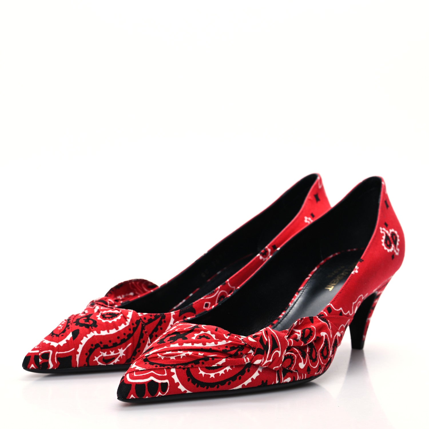 Saint Laurent Bandana Charlotte Kitten Heel Pumps 38.5 Red 3 of 8