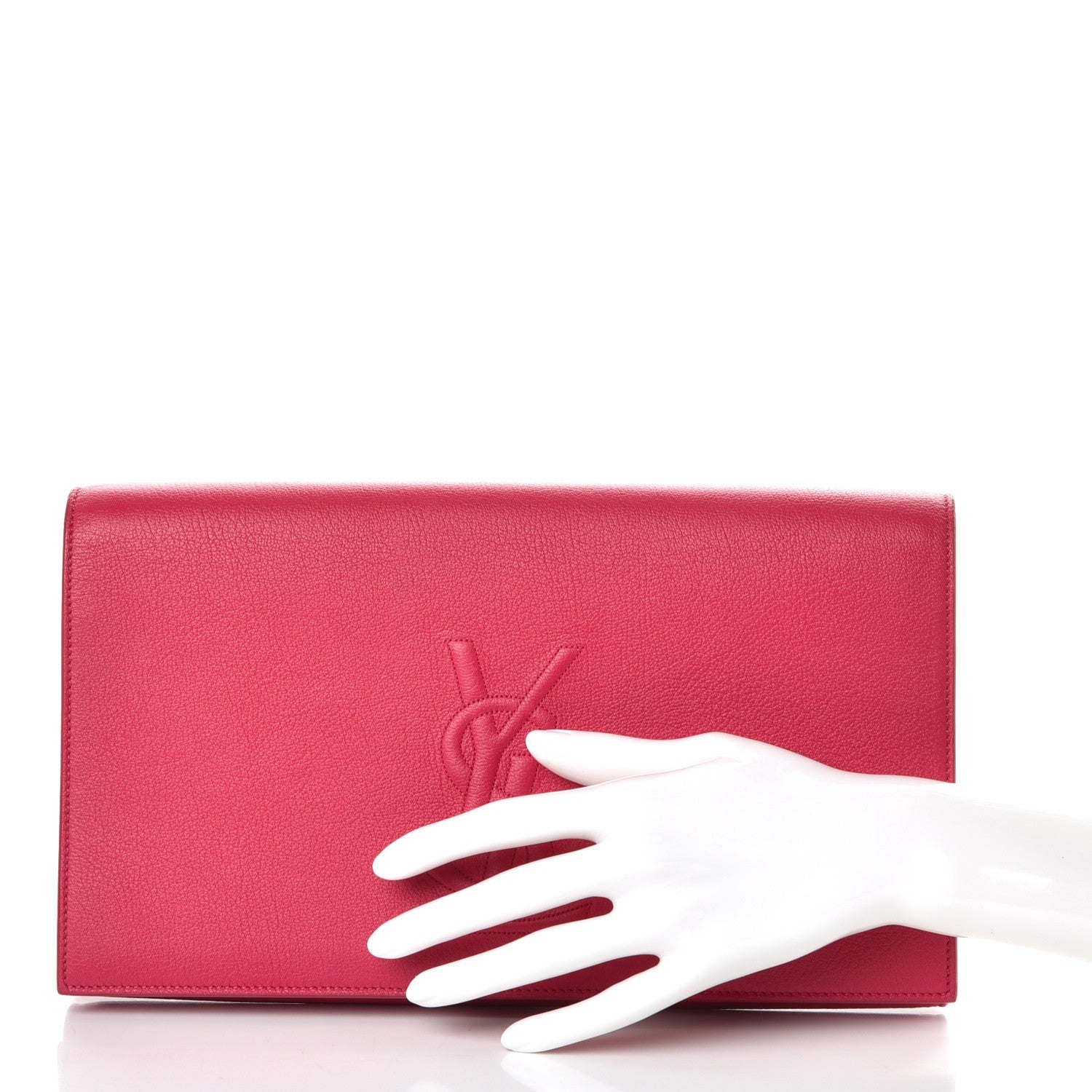 Saint Laurent Calfskin Monogram Large Belle De Jour Clutch Lipstick Fuchsia 2 of 9