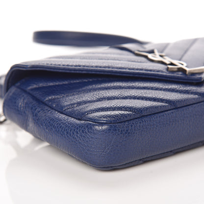 Saint Laurent Sheepskin Matelasse Chevron Monogram College Chain Wallet Royal Blue 5 of 9