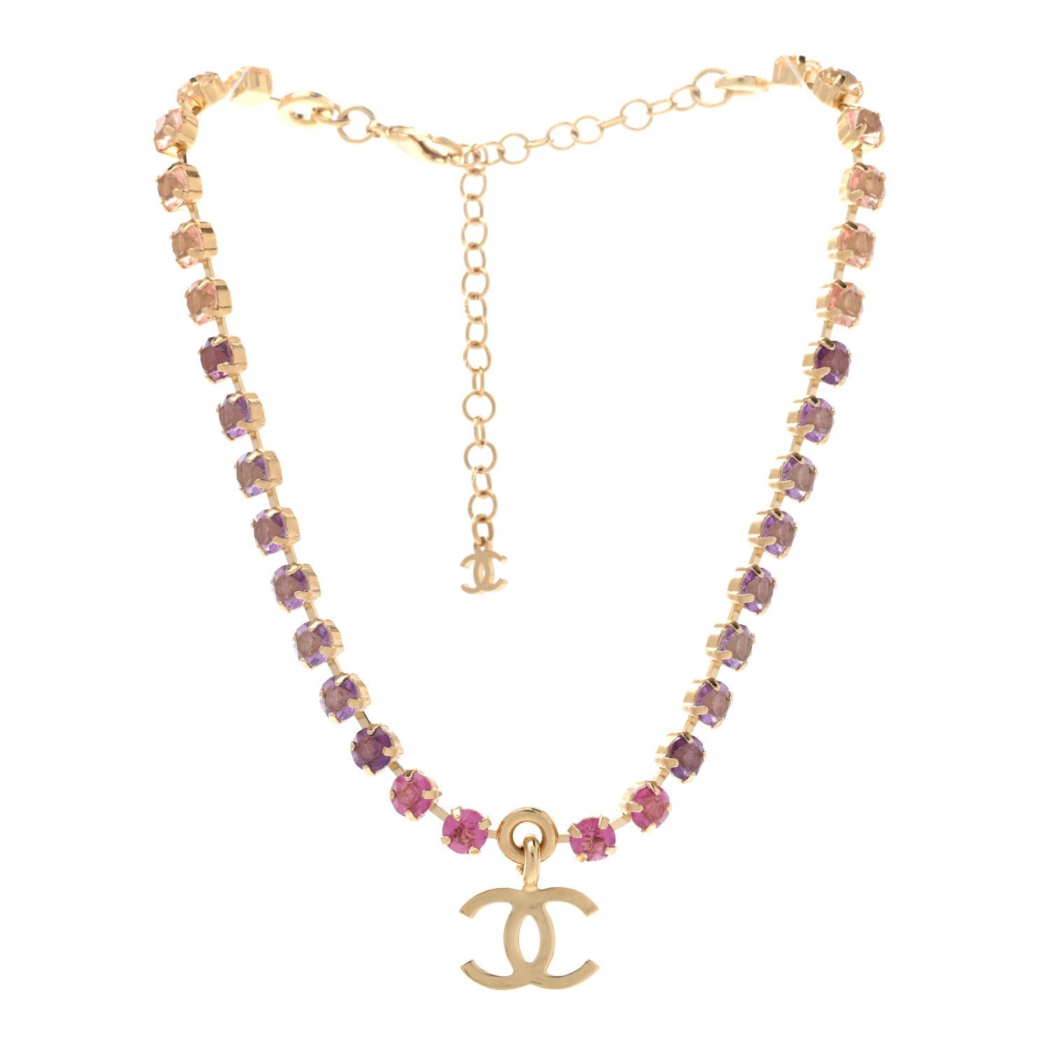 Chanel Crystal CC Choker Necklace Gold Pink Orange Purple Yellow 3 of 7