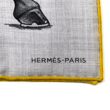 Hermes Cashmere Silk Grand Carrosse Royal Scarf 100 Gris Chine Gris Jaune 2 of 6