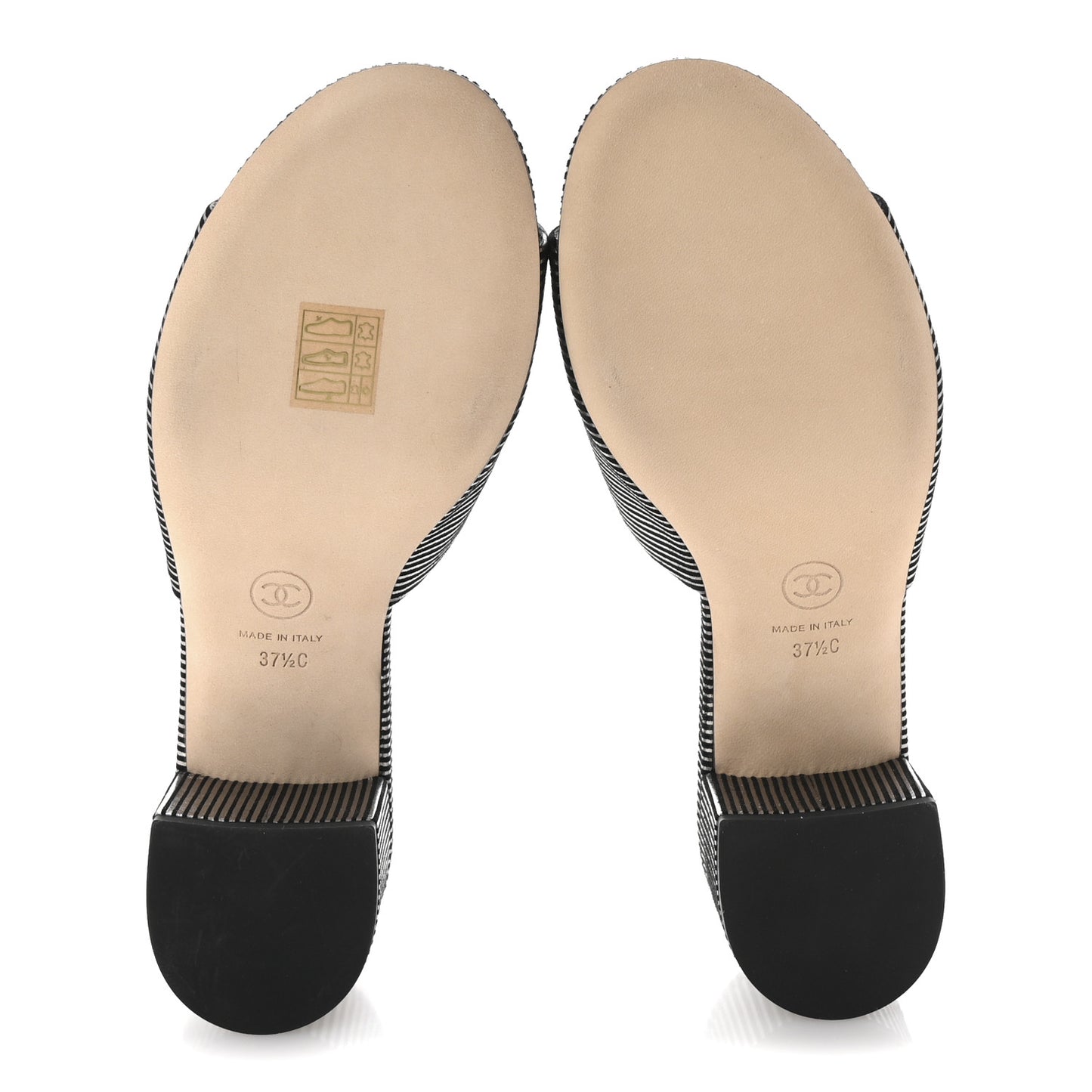 Calfskin Striped Beaded CC Mule Sandals 37.5 Black