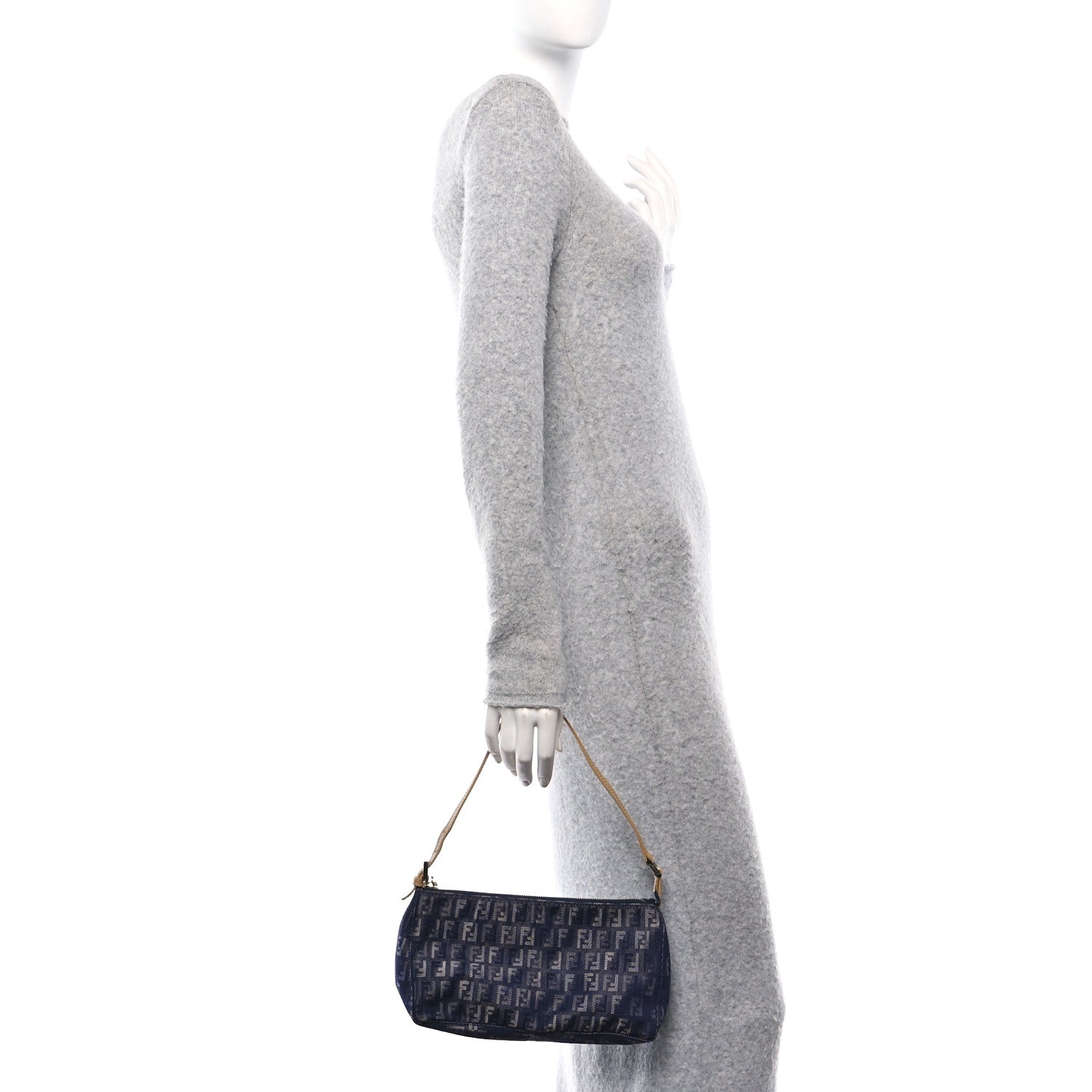 Fendi Denim Zucchino Vitello Pochette Blue 2 of 9