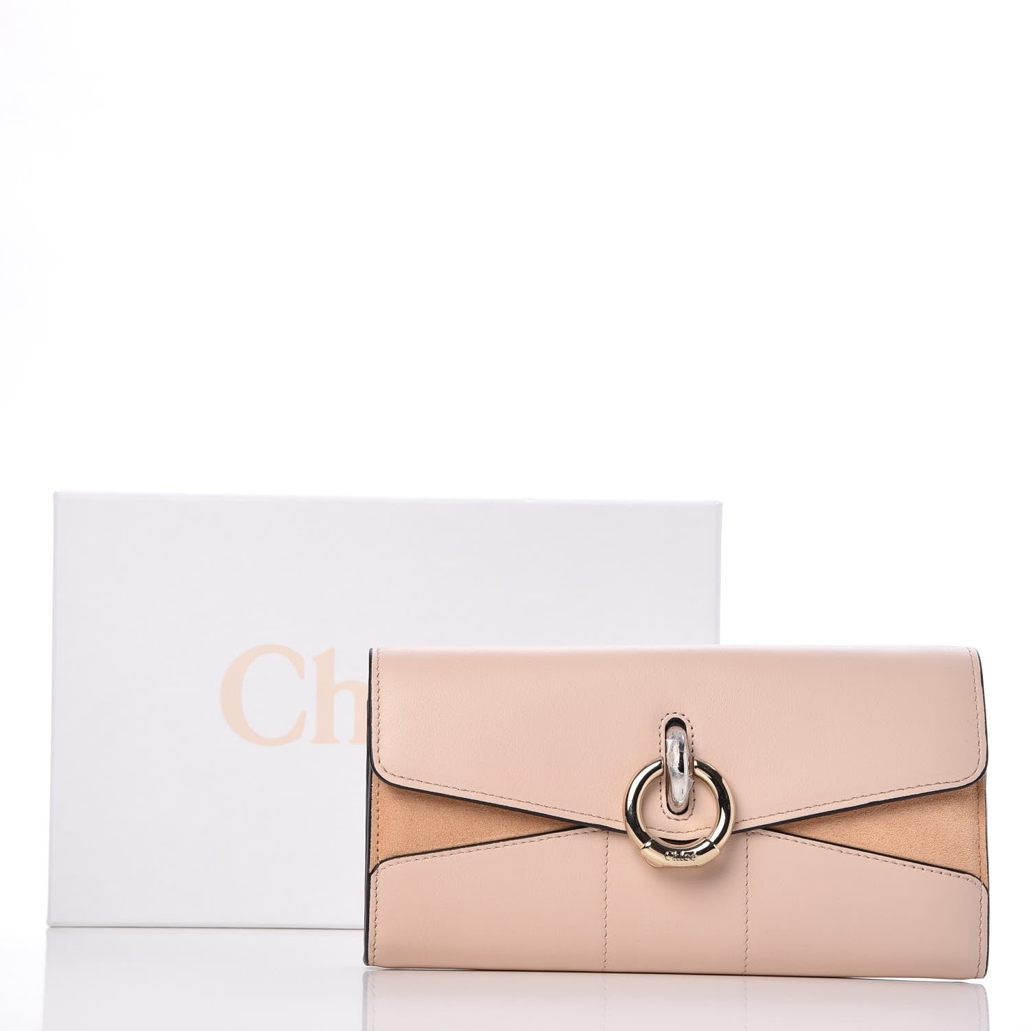 Chloe Calfskin Suede Circle C Long Wallet Cement Pink 10 of 10
