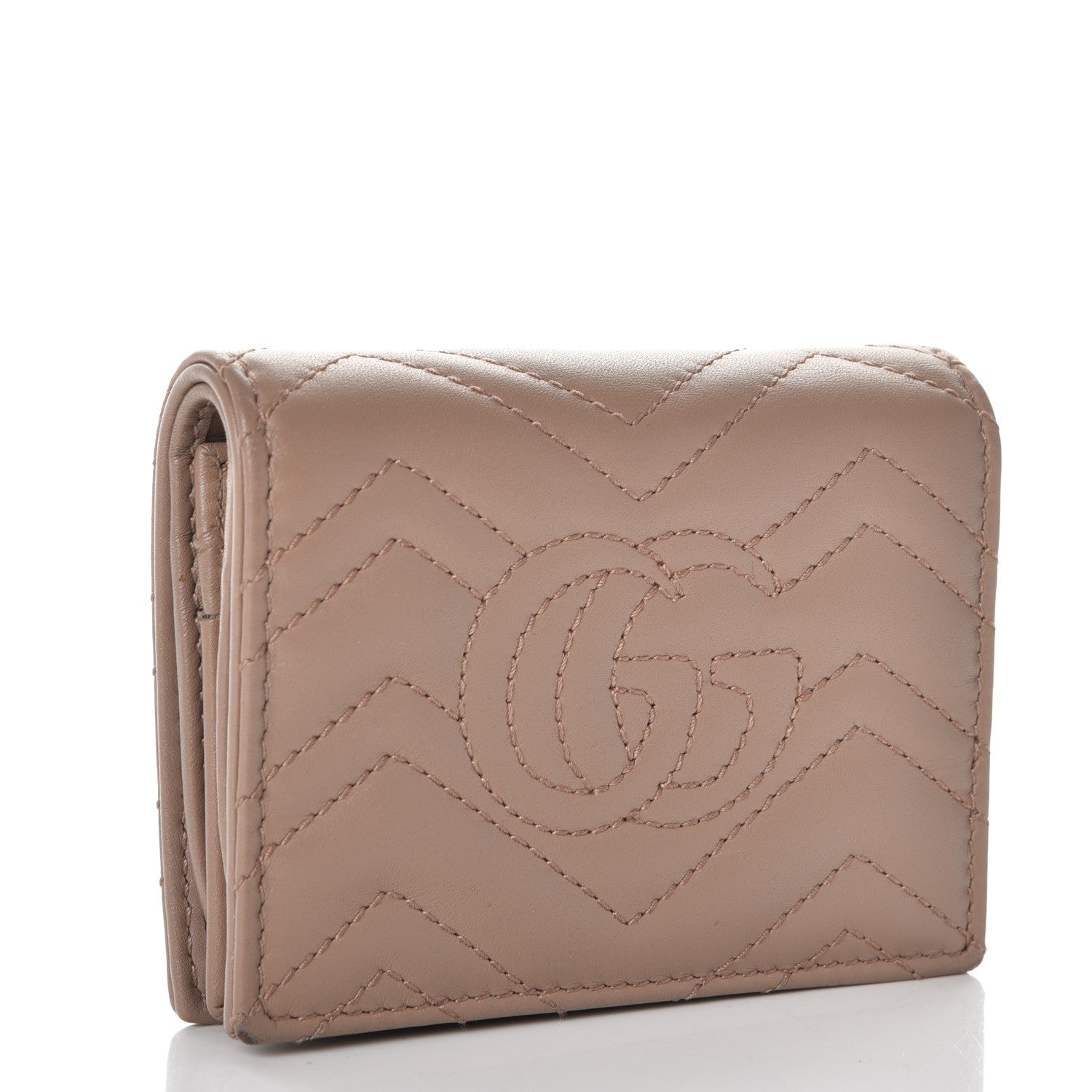 Gucci Calfskin Matelasse GG Marmont Card Case Wallet Porcelain Rose 3 of 7