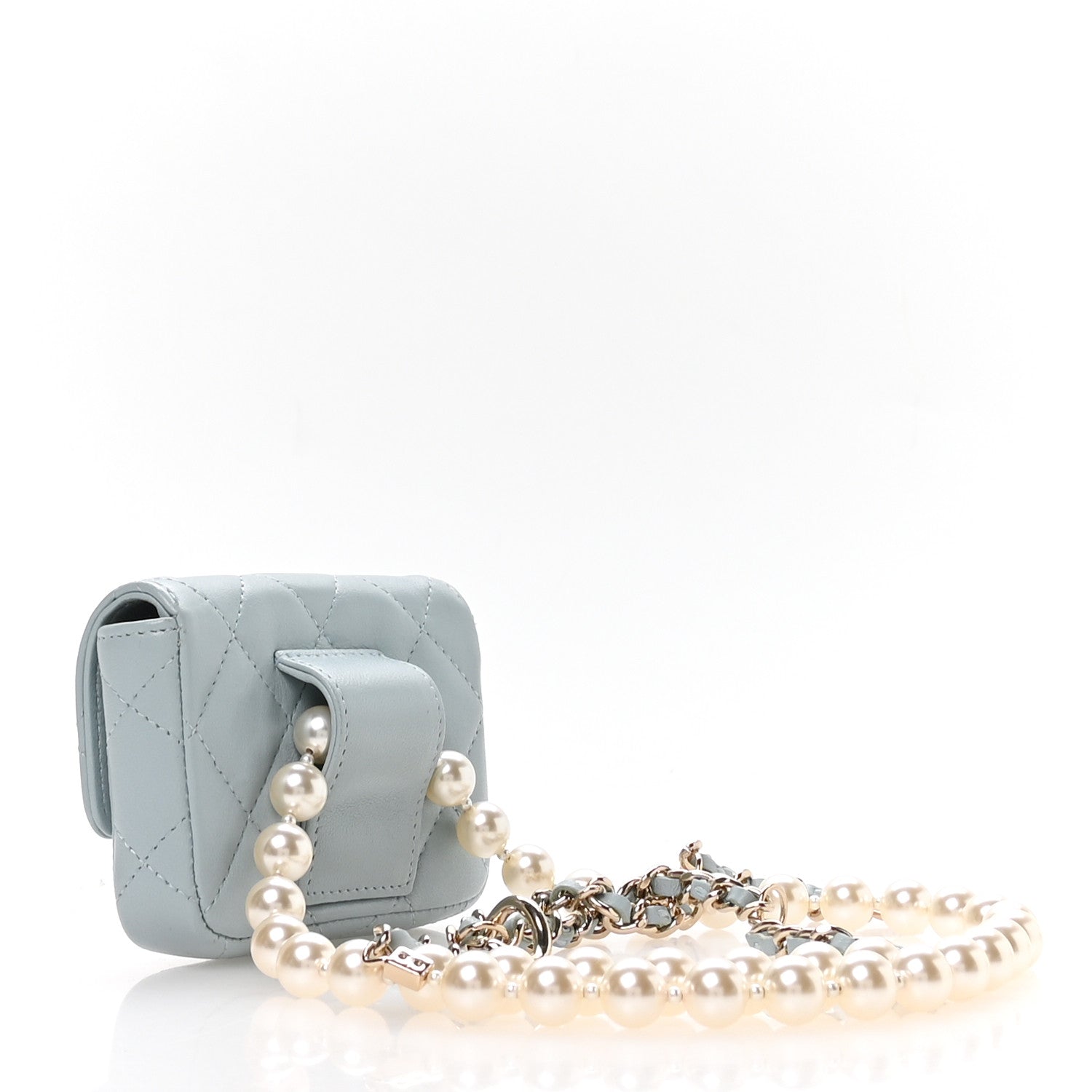 Chanel Lambskin Quilted Pearl Chain Belt Bag Light Blue 2 of 10