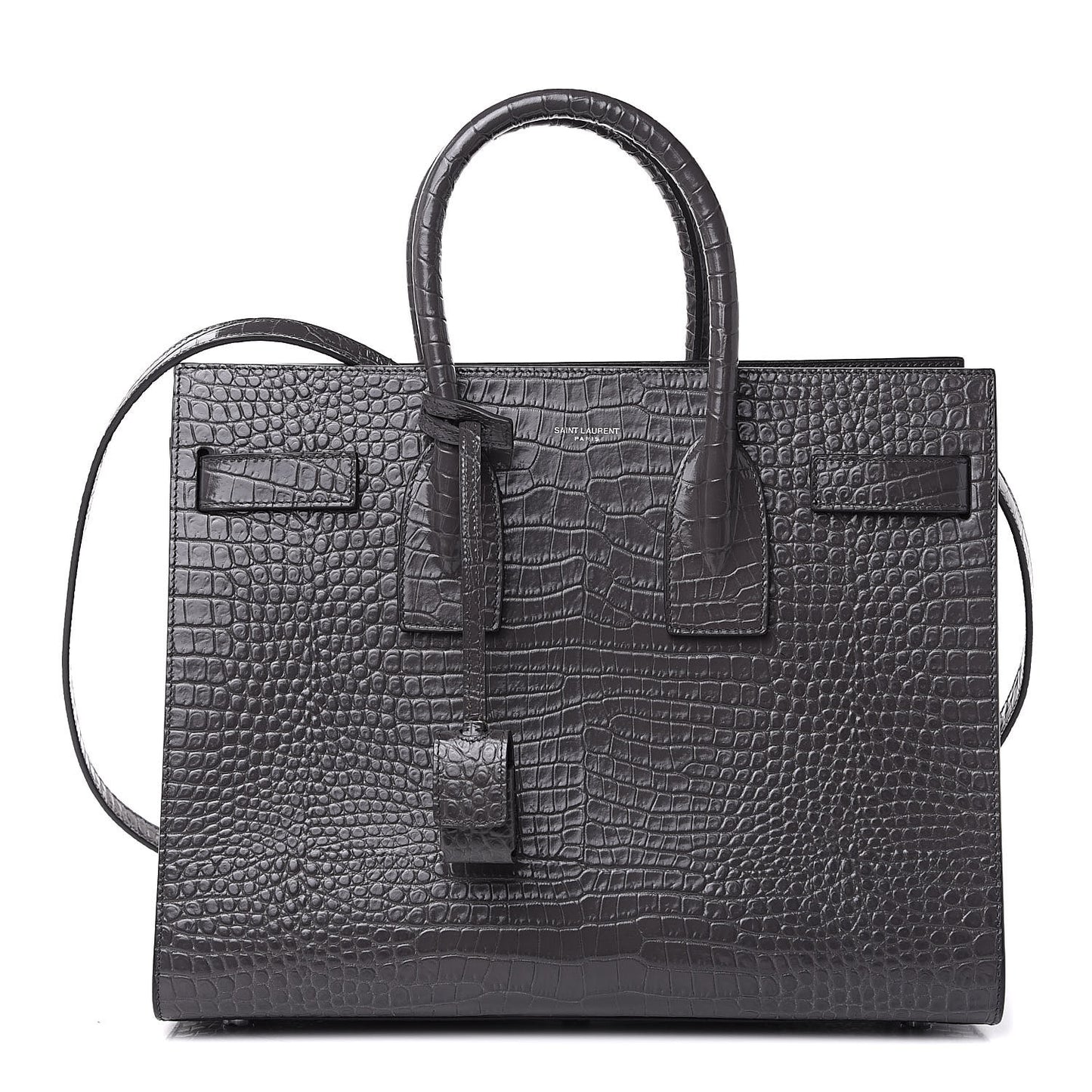Crocodile Embossed Small Sac De Jour Asphalt