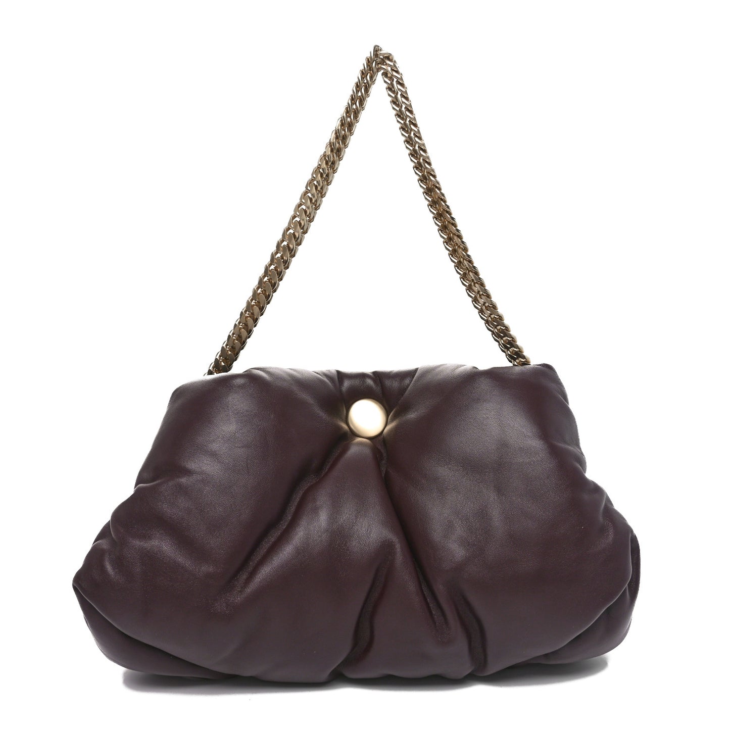 Lambskin Puffy Tobo Chain Shoulder Bag Chocolate