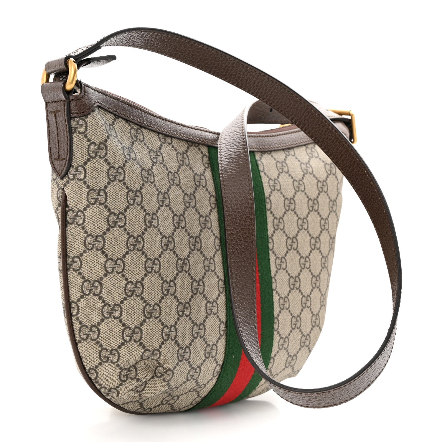 Gucci GG Supreme Monogram Textured Dollar Calfskin Web Small Ophidia Half Moon Hobo Beige Ebony New Acero 3 of 11