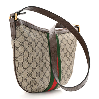 Gucci GG Supreme Monogram Textured Dollar Calfskin Web Small Ophidia Half Moon Hobo Beige Ebony New Acero 3 of 11