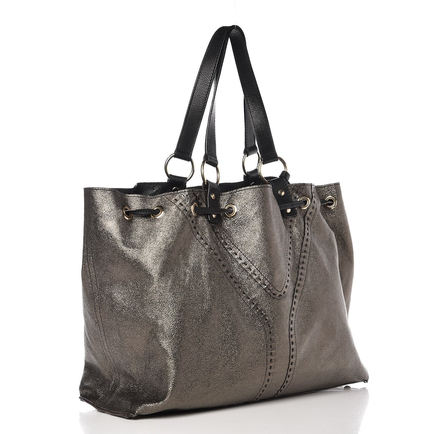 Calfskin Reversible Double Sac Y Tote Bronze Black