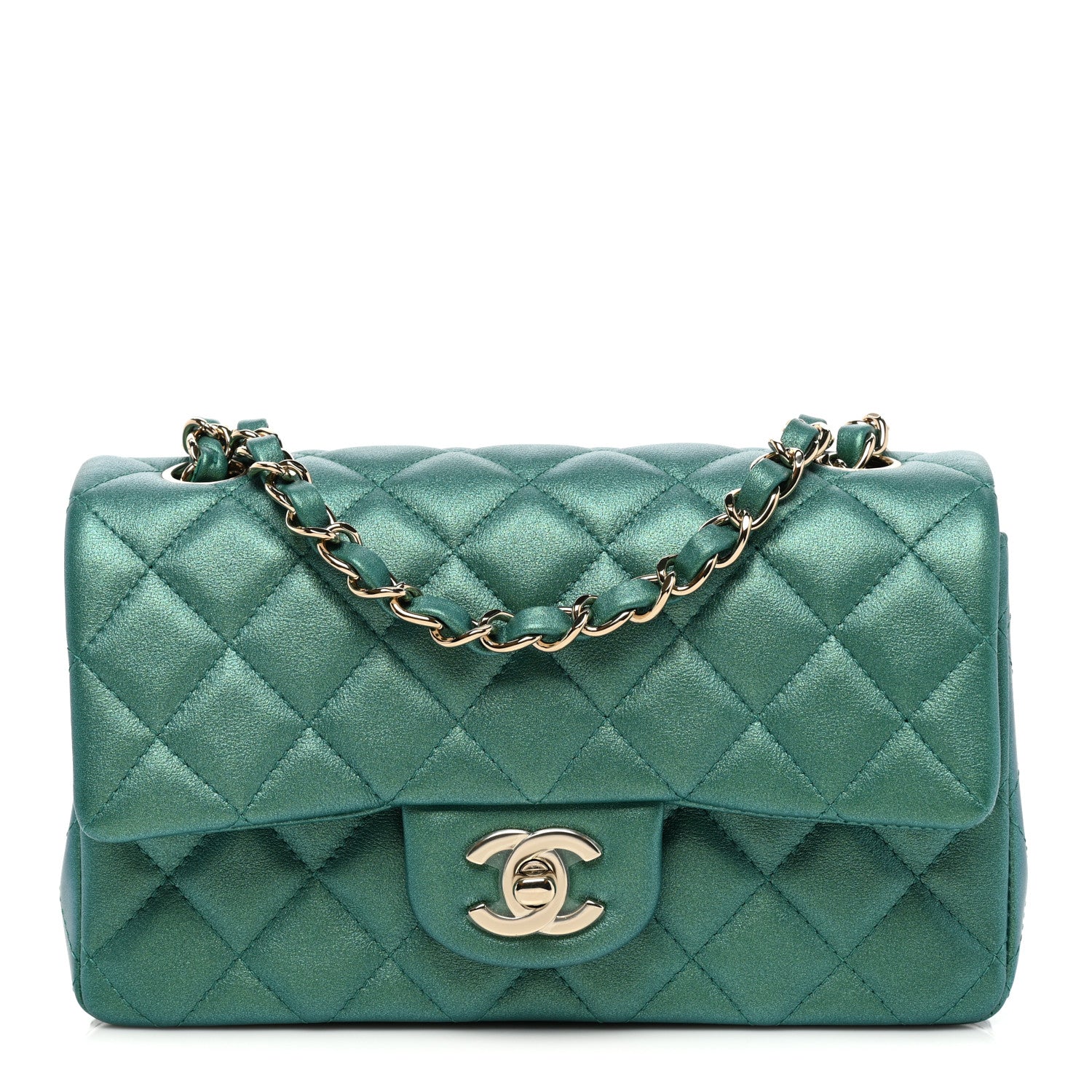 Chanel Iridescent Calfskin Quilted Mini Rectangular Flap Green 1 of 8
