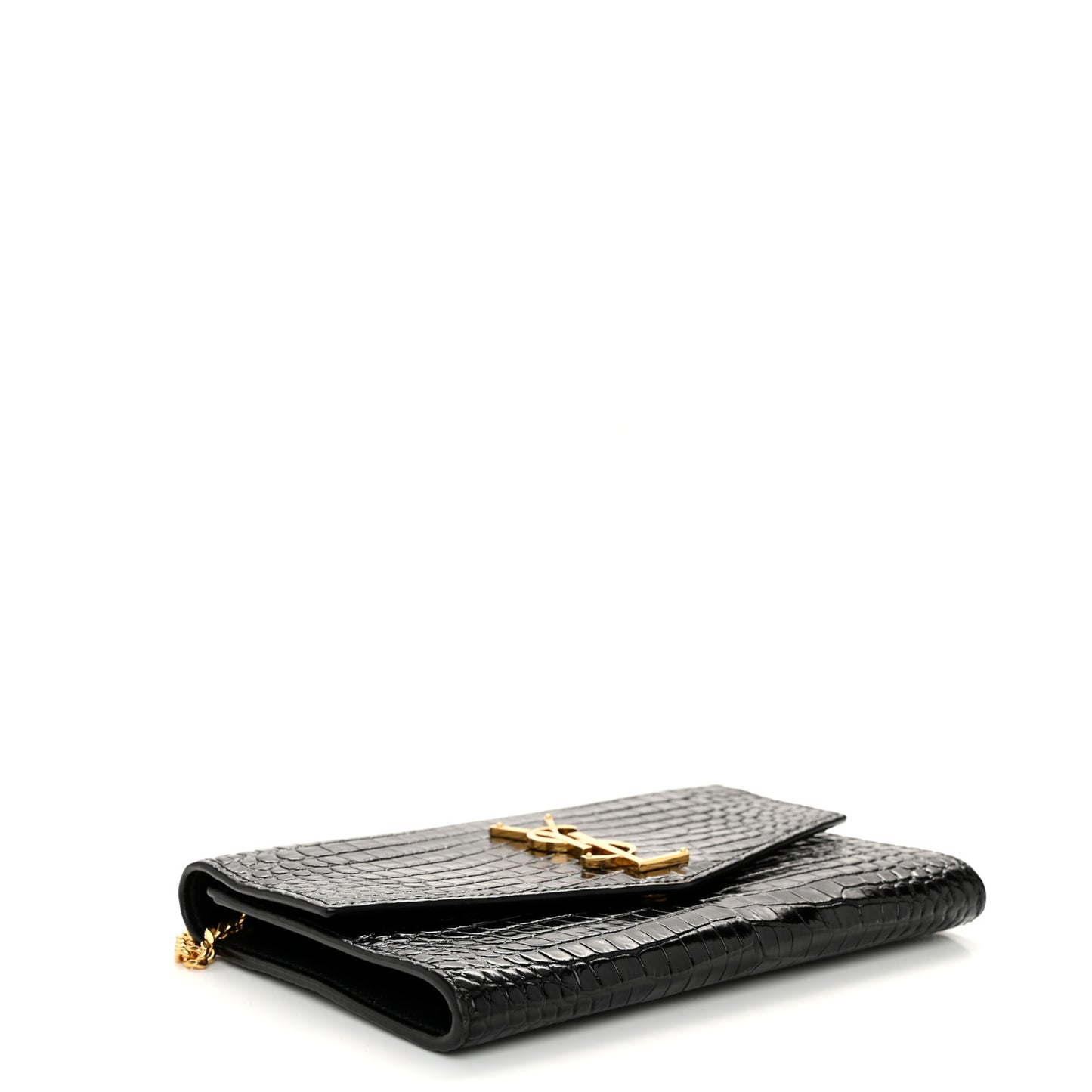 Calfskin Crocodile Embossed Monogram Uptown Chain Wallet Black