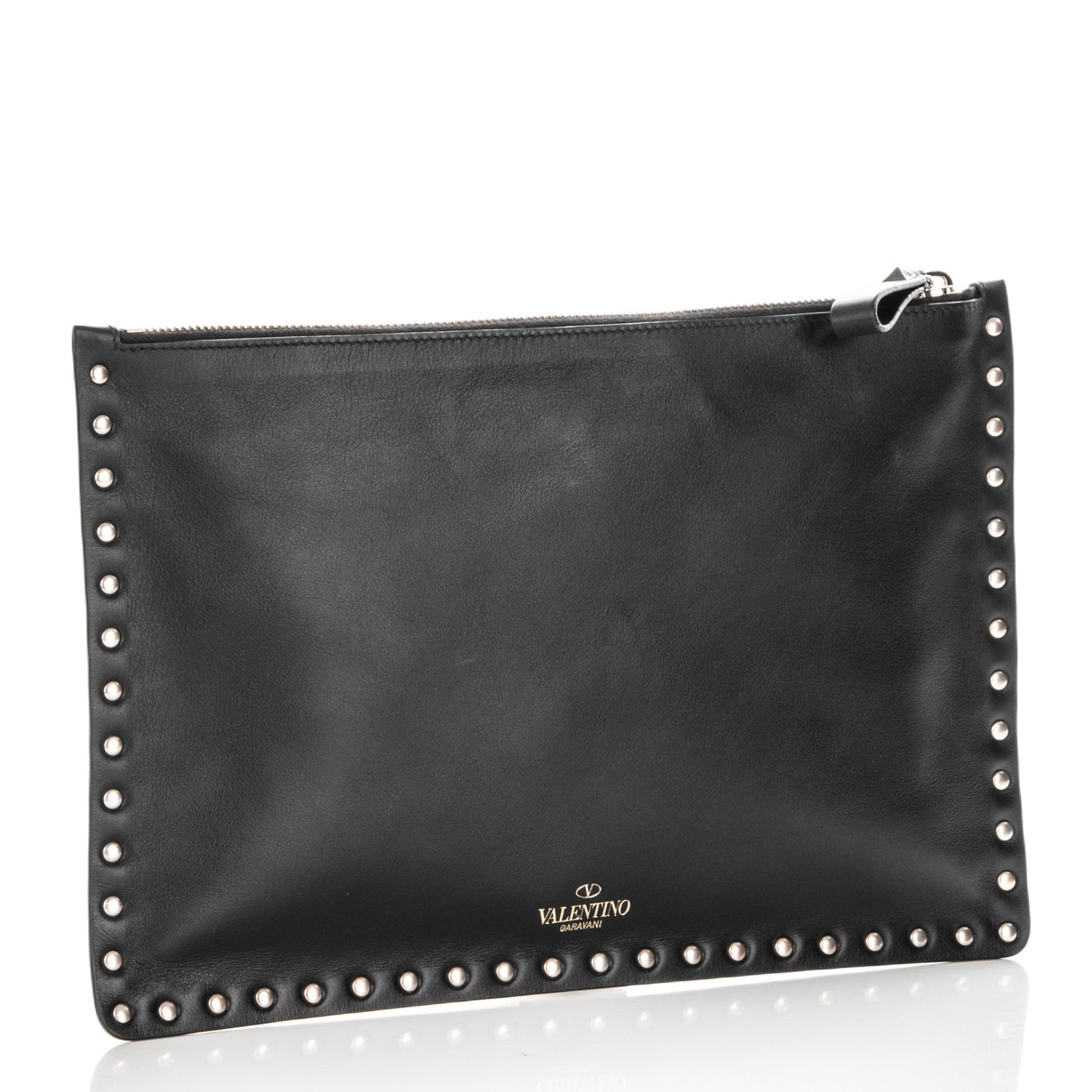 Vitello Large Rockstud Zip Pouch Black