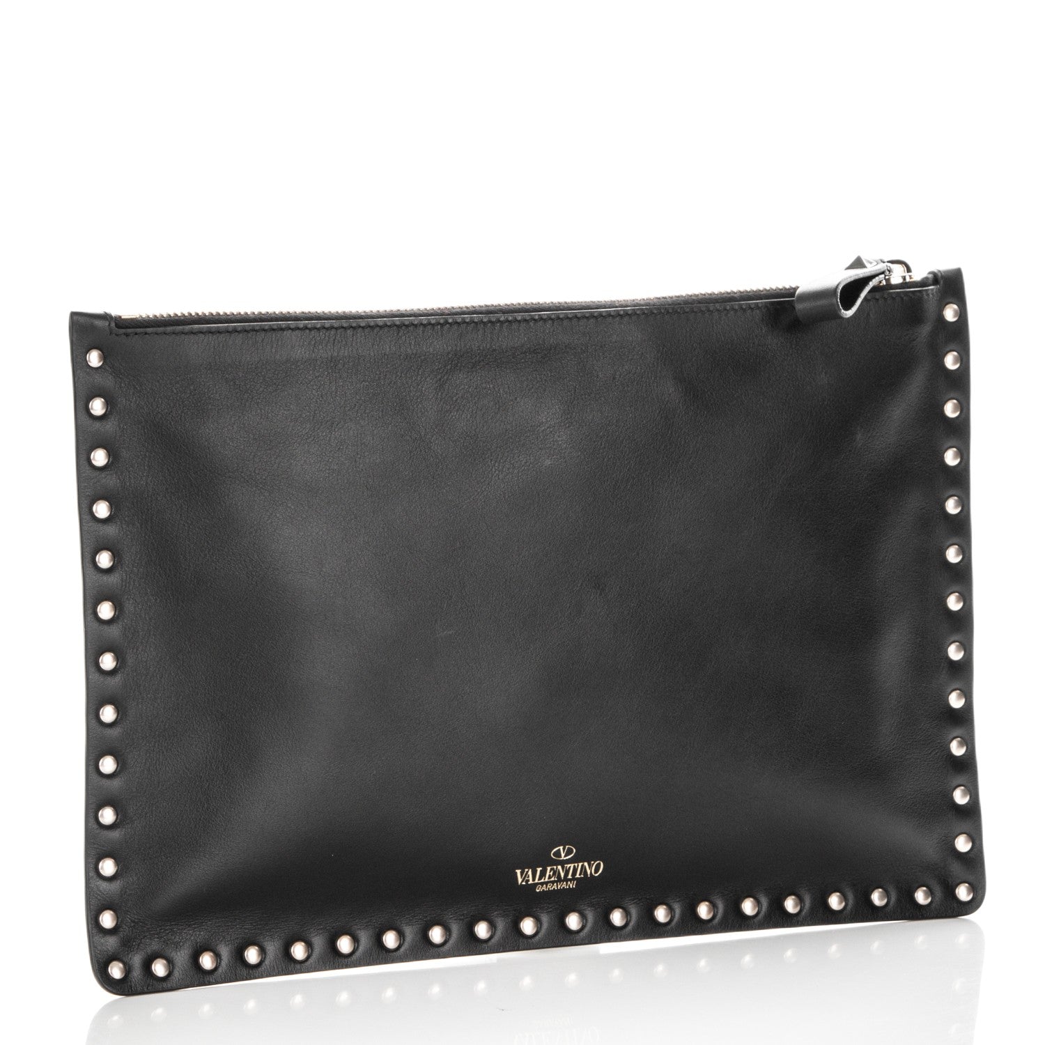 Valentino Garavani Vitello Large Rockstud Zip Pouch Black 3 of 7