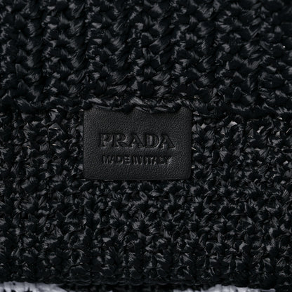 Prada Yarn Raffia Effect Crochet Large Logo Tote Black 6 of 9