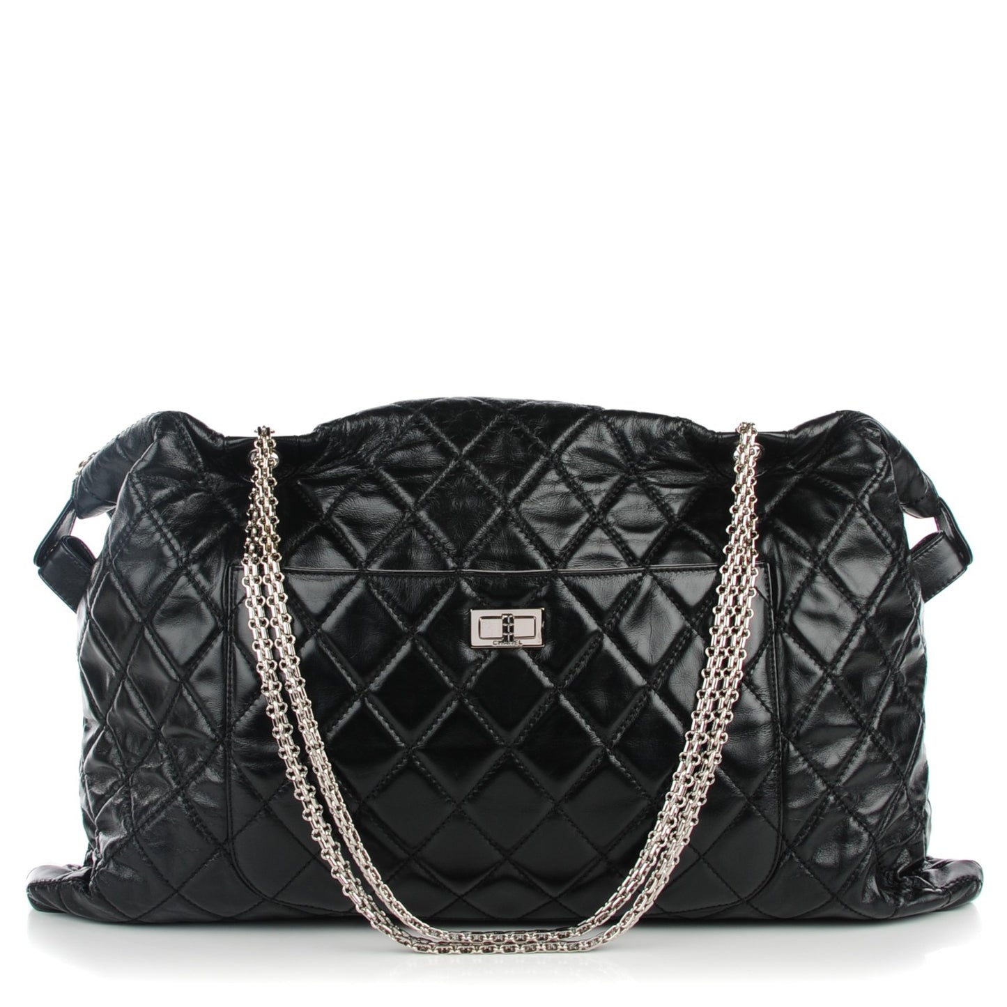 Glazed Calfskin Quilted Surpique Carryall Black