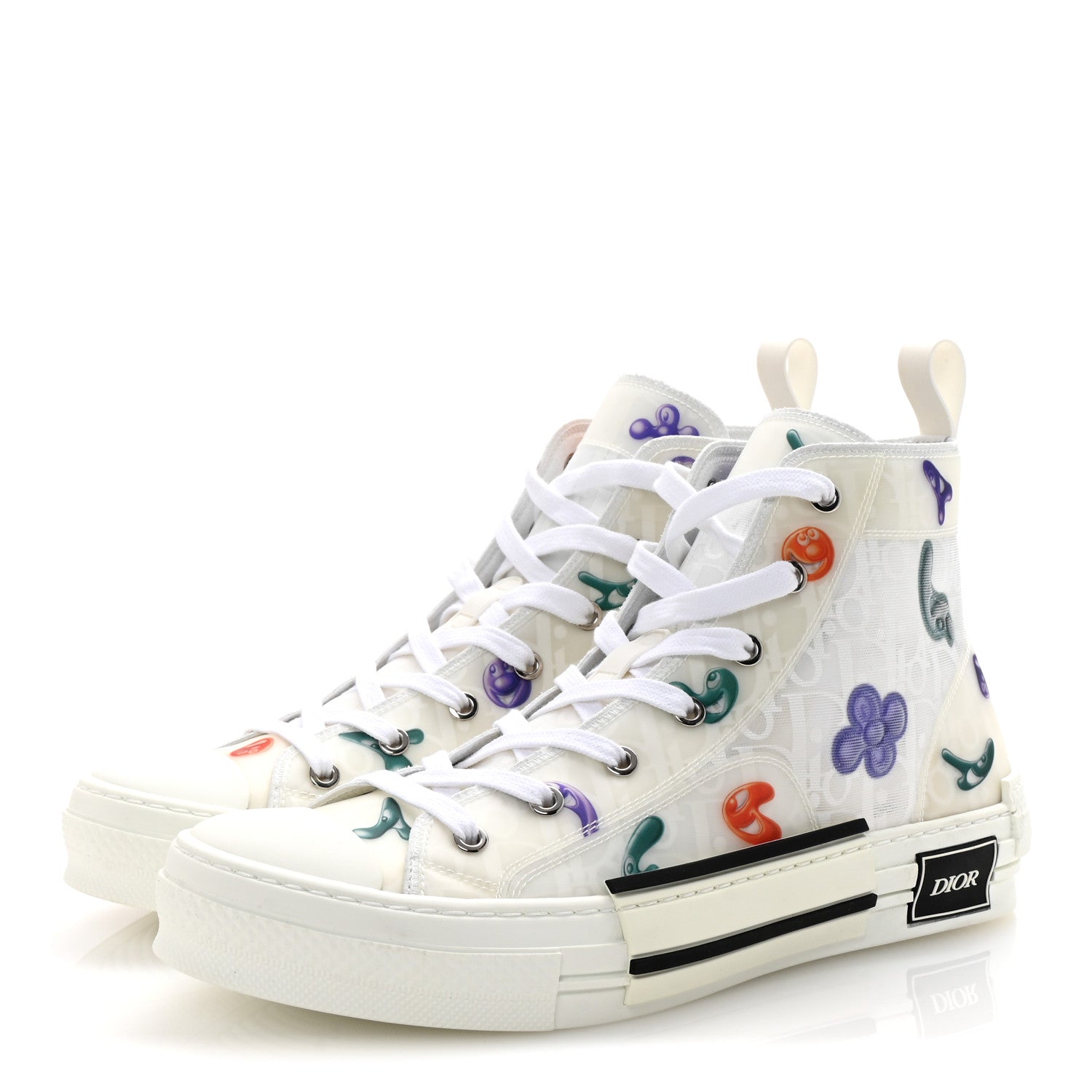 Christian Dior X KENNY SCHARF Technical Canvas Oblique Patch Mens B23 High Top Sneakers  42 White Blue 4 of 10