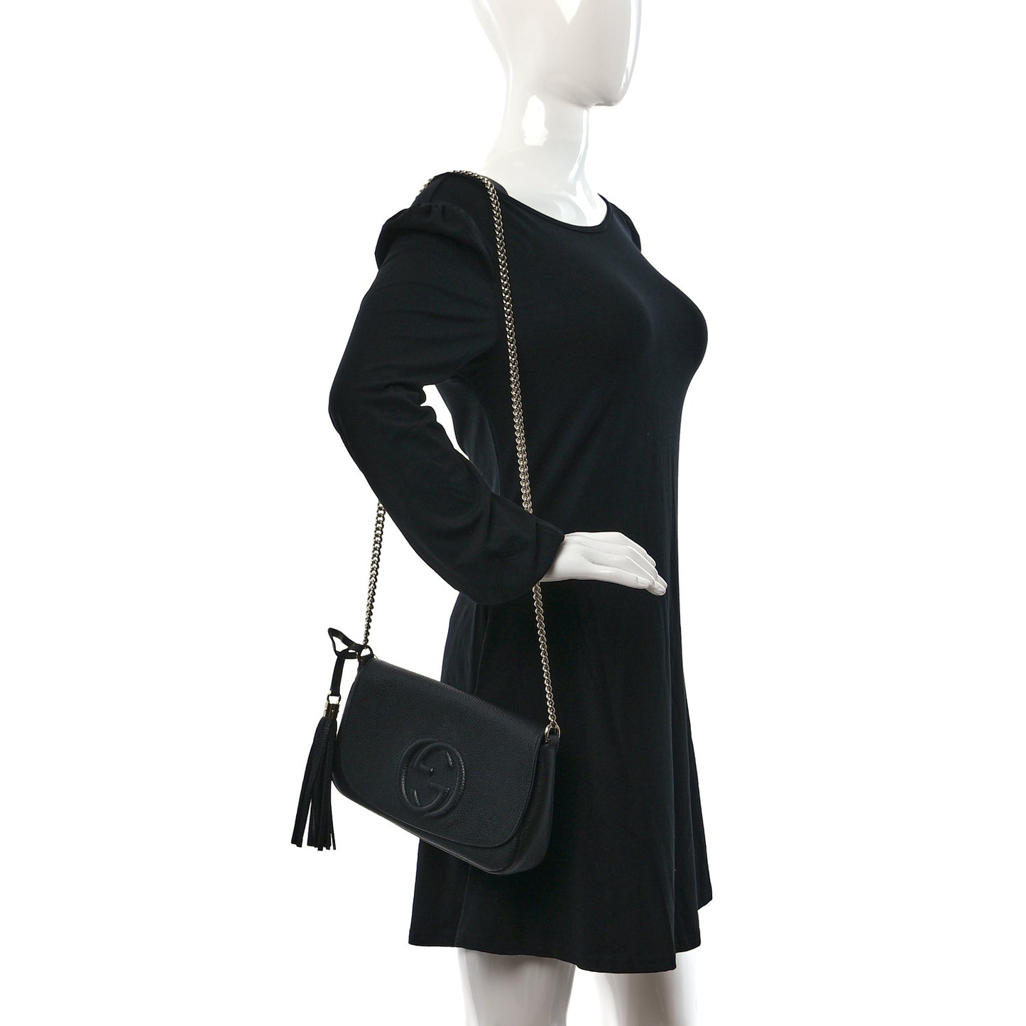 Pebbled Calfskin Medium Soho Flap Crossbody Black