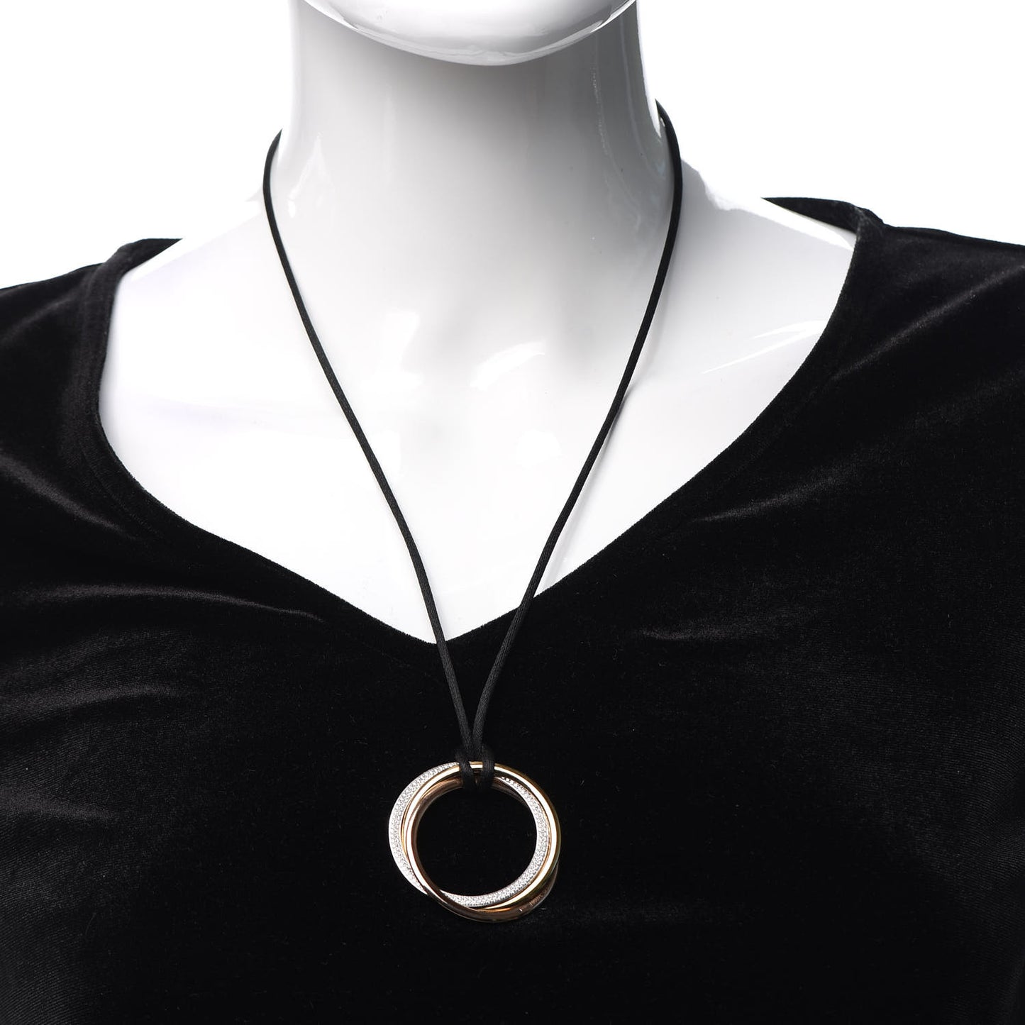 18K Pink Yellow White Gold Diamond Large Trinity Cord Necklace