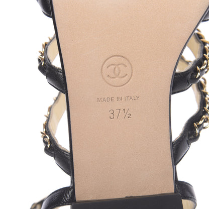 Chanel Calfskin Chain Flat Sandals 37.5 Black 7 of 8