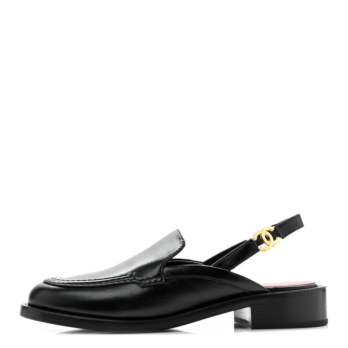 Glazed Calfskin CC Slingback Flats 37 Black