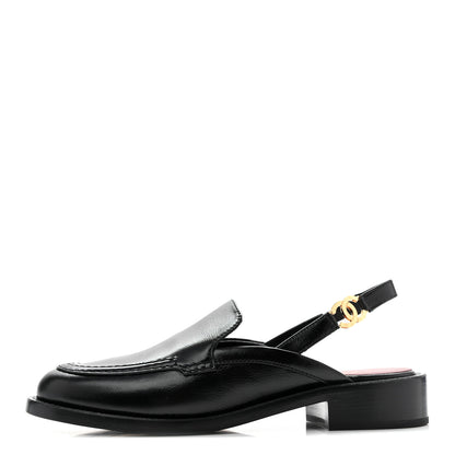 Chanel Glazed Calfskin CC Slingback Flats 37 Black 1 of 10