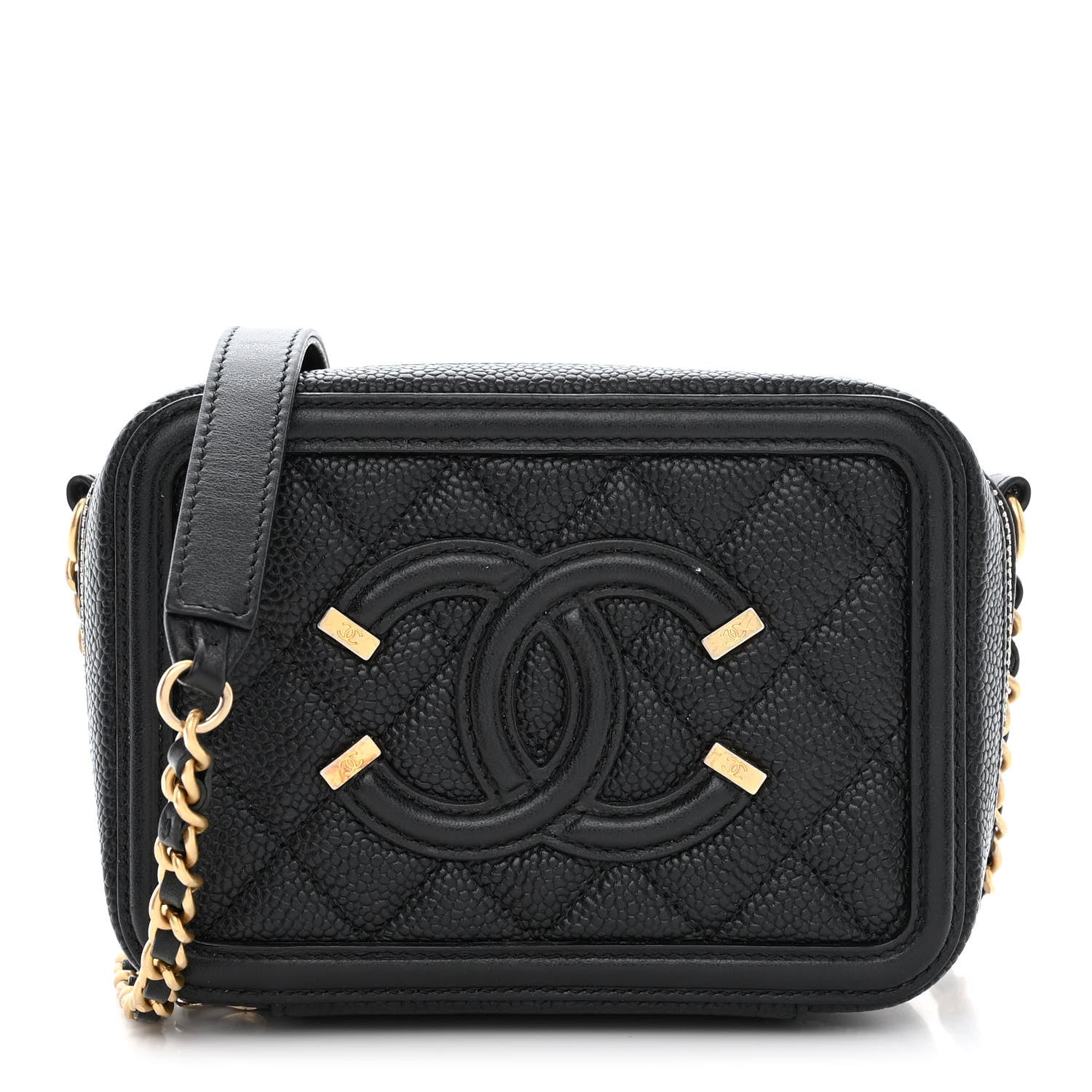 Chanel Caviar Quilted CC Filigree Vanity Clutch With Chain Black 1 of 12