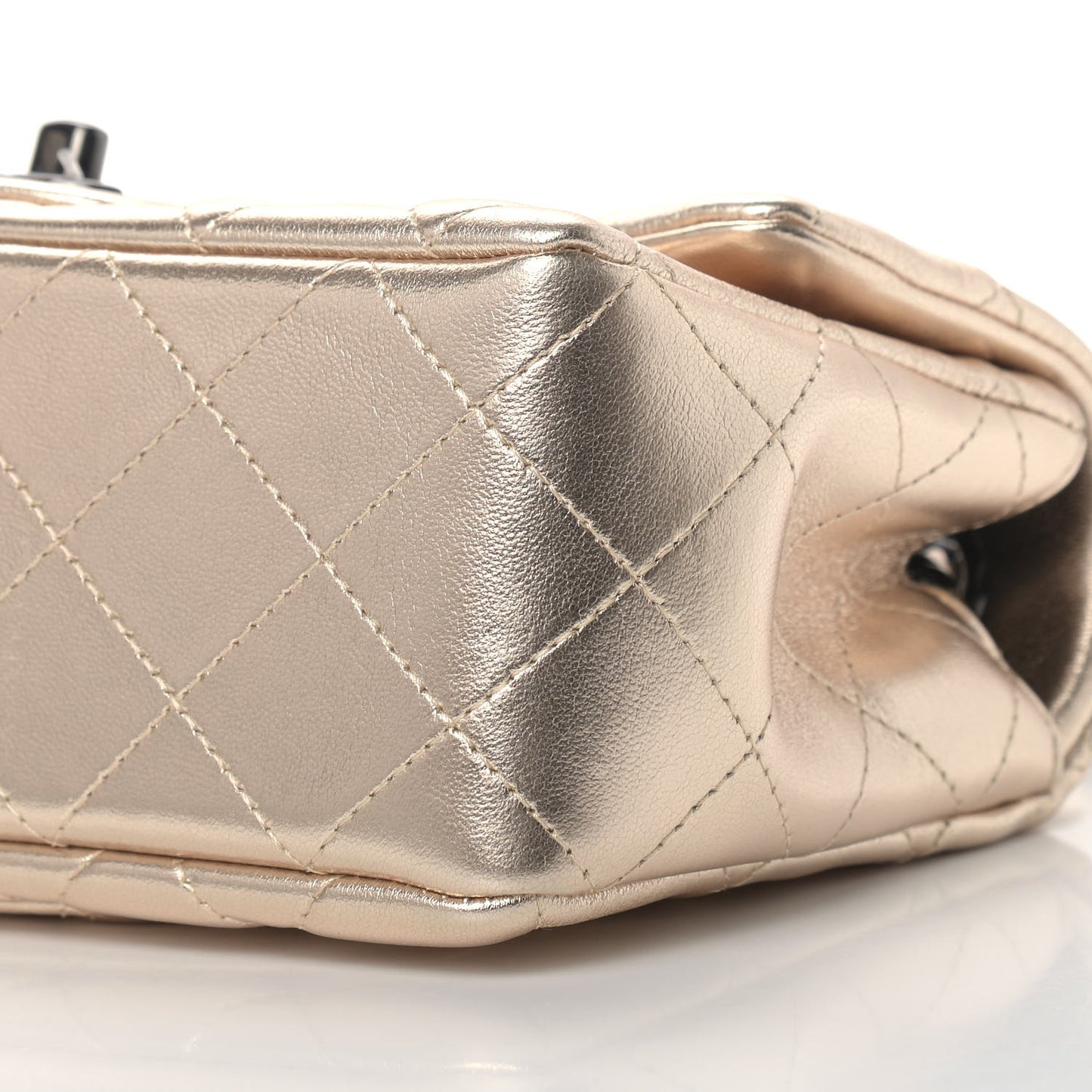 Metallic Lambskin Quilted Mini Rectangular Flap Gold Black