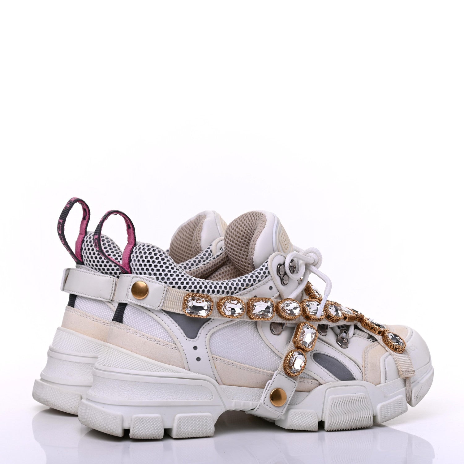 Gucci X SEGA Mesh Calfskin Suede Removable Crystals Womens Flashtrek Sneakers 38.5 Great White 4 of 23