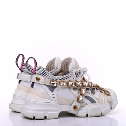 Gucci X SEGA Mesh Calfskin Suede Removable Crystals Womens Flashtrek Sneakers 38.5 Great White 4 of 23