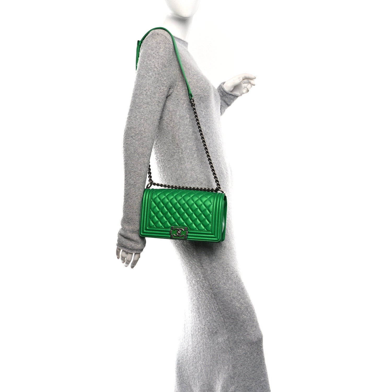 Chanel Metallic Calfskin Quilted Medium Boy Flap Green 2 of 10