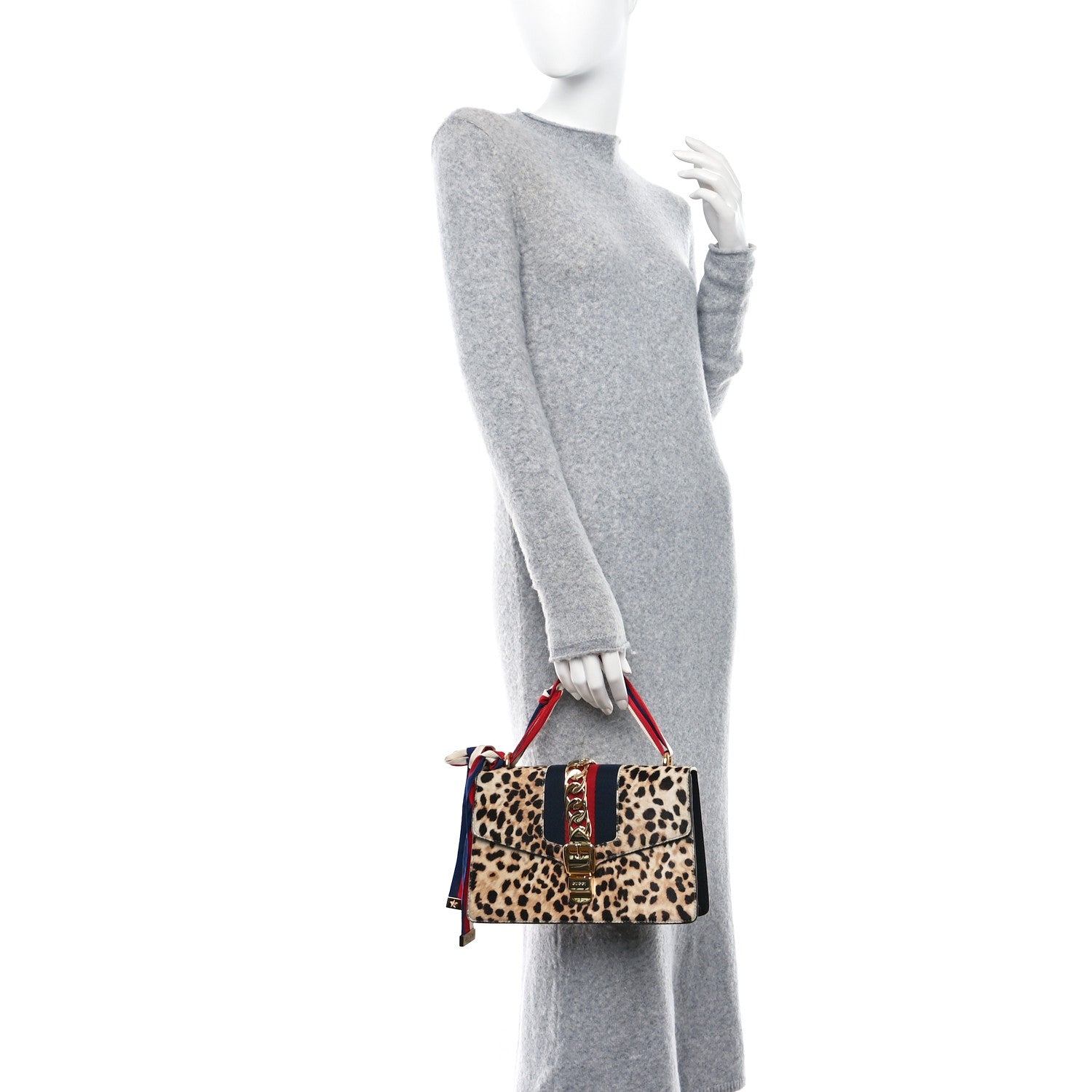 Gucci Calf Hair Leopard Print Small Sylvie Shoulder Bag Naturale Black 2 of 9