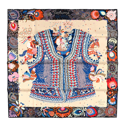 Hermes Silk Costume de Fete Scarf 90 Black Creme Bleu 1 of 3